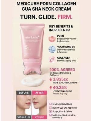 🛑 Este es el secreto coreano para esculpir la mandíbula y rellenar líneas sin hacer un desastre en tus manos ✨. Trae su propio aplicador de Gua Sha integrado con PDRN y 5% de Volufiline 🧪. #medicube #guasha #neckcream #skincarehacks #tiktokshopfinds