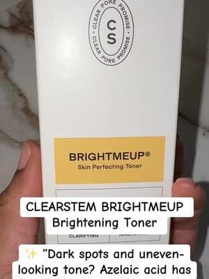 CLEARSTEM BRIGHTMEUP is a clinically tested brightening toner featuring azelaic acid and other skincare ingredients formulated to target the appearance of discoloration and uneven tone while fitting easily between cleansing and the rest of your skincare routine. #Clearstem #AzelaicAcid #DarkSpots #BrighteningSkincare #TikTokShop