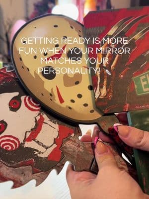 🖤 Calling all horror lovers! These @Glamlite officially licensed handheld mirrors are the perfect addition to any spooky vanity setup. From Saw and Chucky to Michael Myers, Freddy Krueger, and Jason, these collectible mirrors make getting ready even more fun. Which one would you pick? 👀 #Glamlite #dealsforyoudays #dfyd #summerwins #tiktokshopcreatorpicks