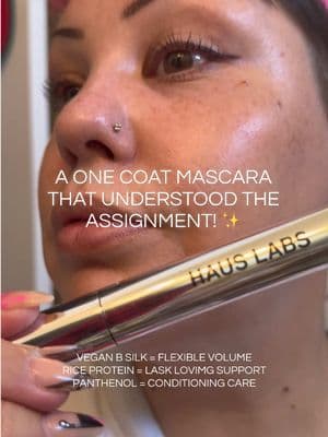 One coat mascara girlies, this one is for you. ✨ The @Haus Labs B Structural Volumizing + Lengthening Mascara gives length, volume, separation, and definition without clumping or flaking. Powered by Vegan B-Silk, Rice Protein, and Panthenol, it helps lashes look fuller while feeling lightweight and comfortable all day. Perfect for hooded eyes, mature makeup lovers, and anyone who wants bold lashes without the fuss. #hauslabs #dealsforyoudays #dfyd #summerfinds #tiktokshopcreatorpicks