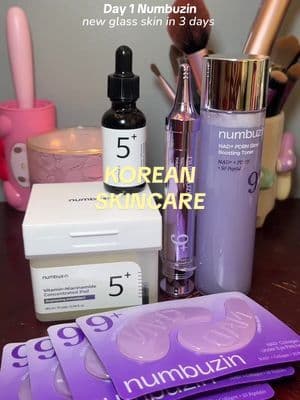 #gifted day 1 trying numbuzin for new glass skin in 3 days 💟 thank you ! @numbuzin #numbuzin #koreanskincareroutine #numbuzinserum #no5