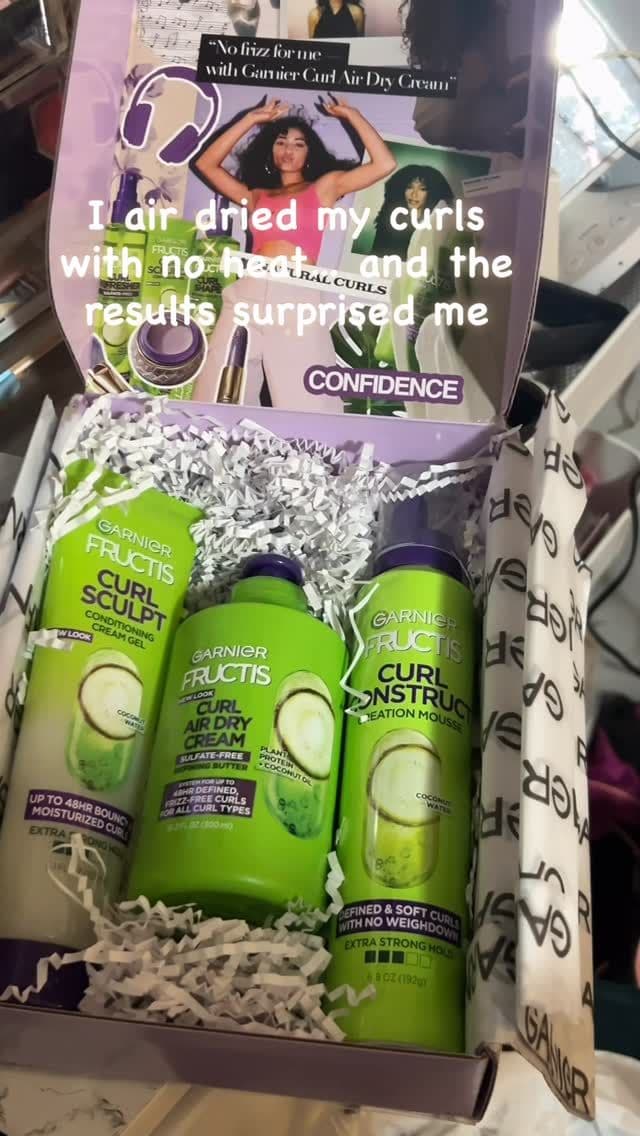 I styled my curls using the Garnier Fructis Curl Air Dry Cream, Curl Construct Mousse, and Curl Sculpt Gel and let my ha