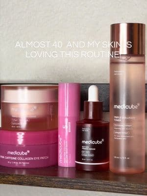Trying out the @medicube global Gatekeeping My Real Age skincare set and my dry, maturing skin is loving all the hydration. Featuring Triple Collagen Toner, NAD+ EGF Firming Serum, Triple Collagen Cream, PDRN Volume Balm, and Collagen Eye Patches for a healthy-looking glow. #medicube #dfyd #tiktokshopcreatorpicks #summerwins #dealsforyoudays