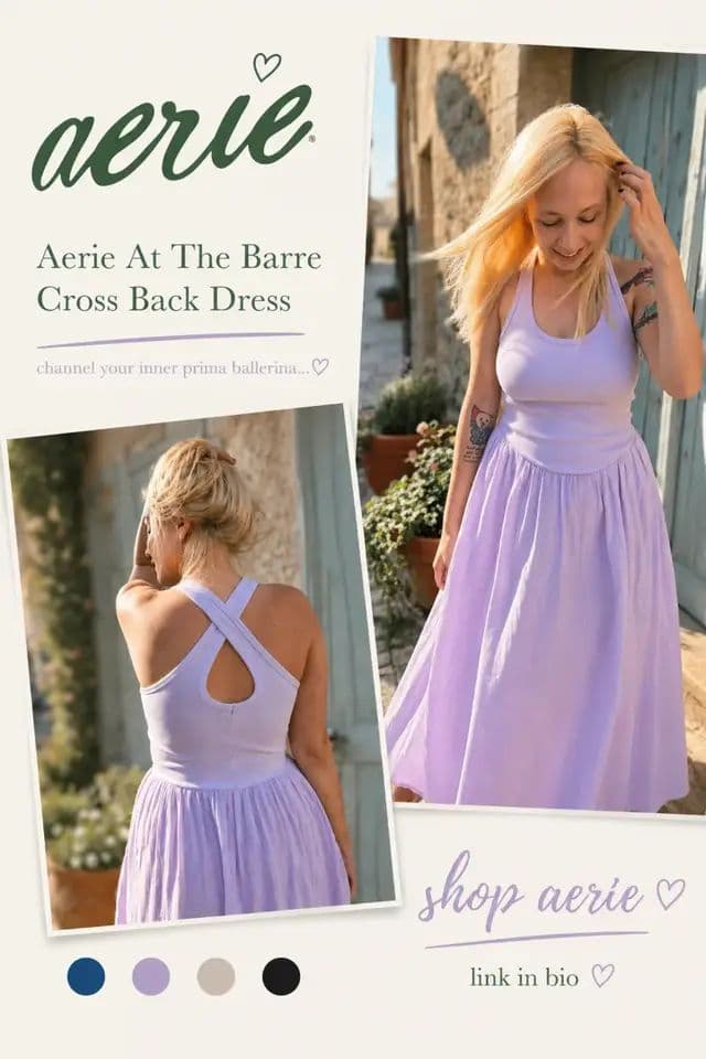 #ad 💜👗 so excited I finally got my new dress from @aerie 🪻✨ This dress is so soft, comfy, and easy to wear 🤍 I’m especially loving the crossback detail because it makes the dress feel extra cute and flattering 💫 I purchased it with an Aerie gift card I won in a contest 💜 now I want it in all 4 colors 😭✨ Shop my look through the link in bio 🛍️ #aeriefav 🥰 #aerierealmakers 📽️ #myaerielook 🛍️
