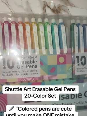 This 20-color set gives you retractable fine-point gel pens that erase, so you can color-code, journal, plan and fix mistakes without starting over. #ShuttleArt #ErasablePens #GelPens #StationeryTok #TikTokShop