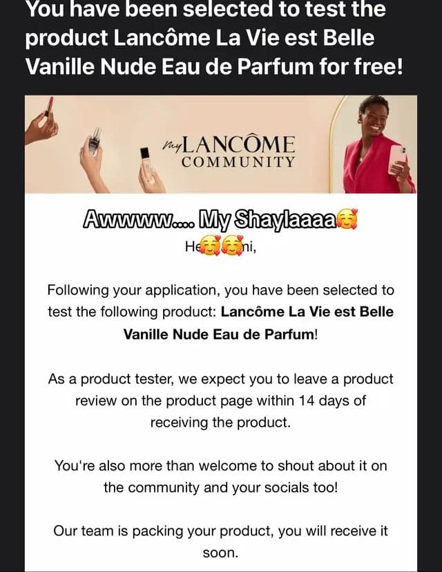 I’ve been in love with @Lancôme since I can remember! The La Vie est Belle being one of my favorites. Being part of the community, I’ve been selected to test a new fragrance “Lancôme La Vie est Belle Vanille Nude Eau de Parfum” and I’m beyond excited!!! The PR opportunities just keep coming and I’m so grateful! Manifesting many more to come 🔆🙏🙏🙏🦋🦋🦋🔥🔥🔥💋💋💋 #lancome #lancomemakeup #perfumetiktok #PR #microinfluencers #prpackage