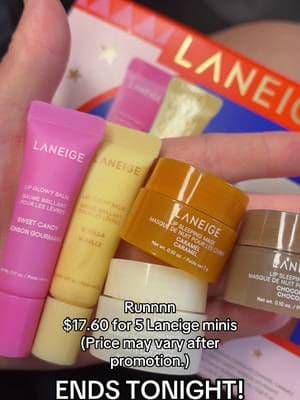 5 @laneige_us minis from the holiday collection on a low price! Price varies after promotion ends #tiktokshopblackfriday #tiktokshopcybermonday #ttssoutheast #tastemakersorlando #beautyandlifestyledeals