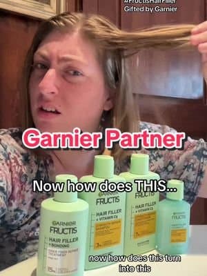 Are you influenced yet 🤠 How does ~this~… turn into THIS?? 🤯💆🏼♀️ w @GarnierUSA #FructisHairFiller ofc #GarnierPartner #FillMeIn #haircare #damagedhair #shampoo #hairserum #ugc #ugccreator #contentcreator #unboxing #voiceover #prpackage #howdoesthisturnintothis