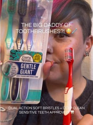 Trying the @GuruNanda LLC Gentle Giant toothbrush and I finally understand the hype 👀 The oversized brush head, soft spiral bristles, and deep clean feeling make this perfect for sensitive teeth and gums without feeling harsh 🪥✨ #gurunanda #tiktokshopsparkcreator #tiktokshopcreatorpicks #tiktokshopstockup #toothbrush