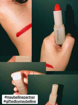 @Maybelline NY Moisturizing Serum Lipstick in the shade Wild Card 💋💄 💄16 different shades available 💋Provides 8HR plumping moisture so your lips with stay moisturized all day 💄Gives you a comfortable barely there feel 💋Satin and Matte 💄Plumps your lips #giftedbymaybelline #maybellinepartner #maybelline #redlipstick #mattelipstick