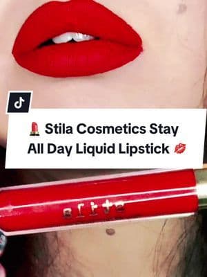 @Stila Cosmetics Stay All Day Liquid Lipstick in the shade Beso 💋💄 The best holiday red I have found! This product lasts all day and gives you a vibrant bold red lip in seconds! #stilacosmetics #stila #liquidlipstick #tiktokmademebuyit