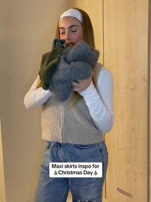 Maxi skirt inspo πβ¨ Both from @prettylittlething Day 1/7 of christmas season outfit inspo π· #gifted #ad #christmas #maxiskirt #skirt #inspo #outfit #green #grey